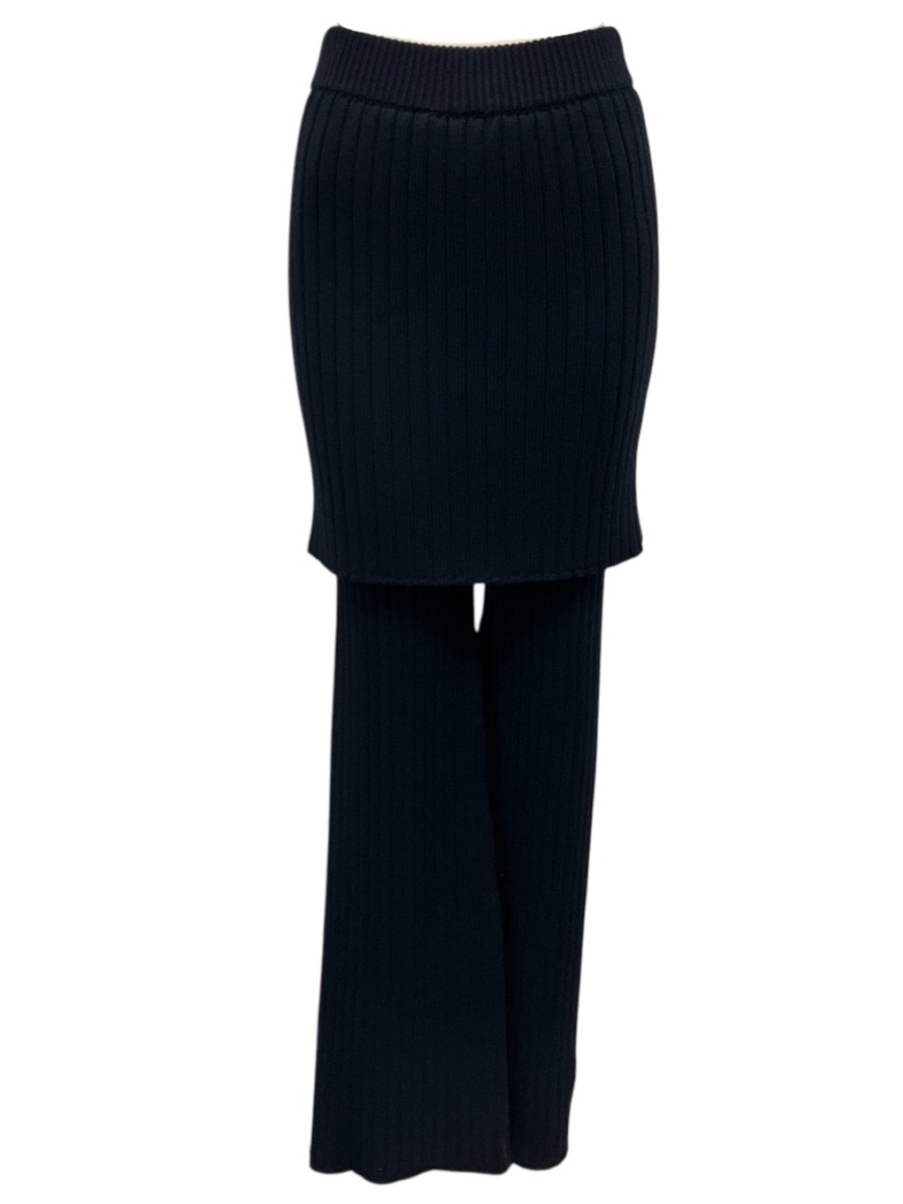 LOEWE NAVY BLUE / MARINO LAYERED WOOL KNIT SKIRT TROUSERS